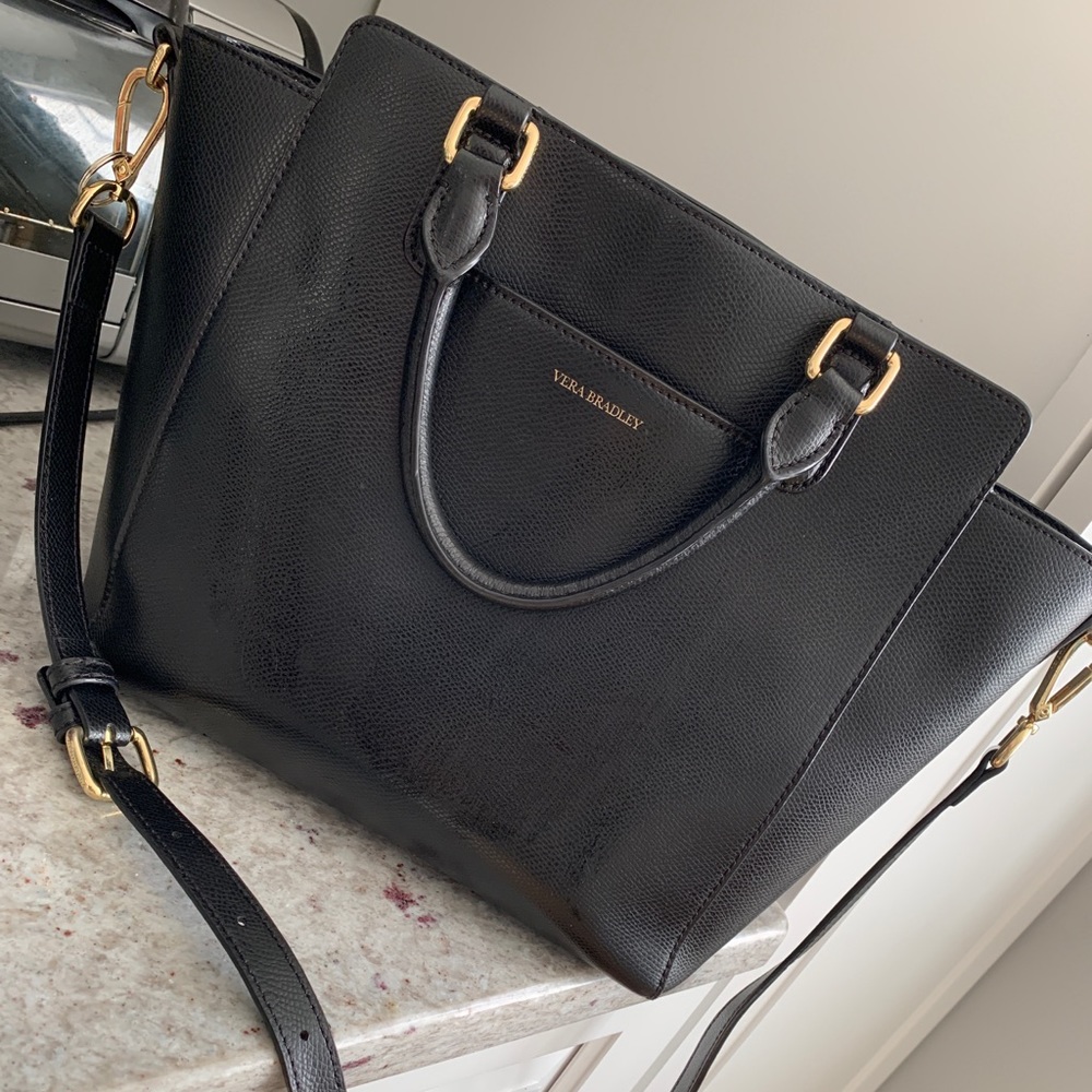 Black leather Vera Bradley handbag crossbody purse